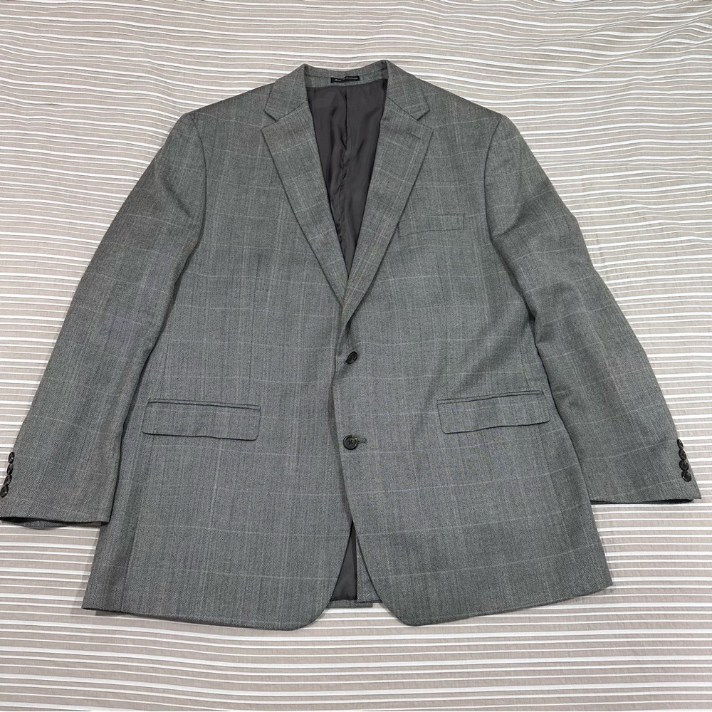 CHAPS mens 48 L Herringbone Gray SILK & WOOL Blend sport coat suit jacket blazer